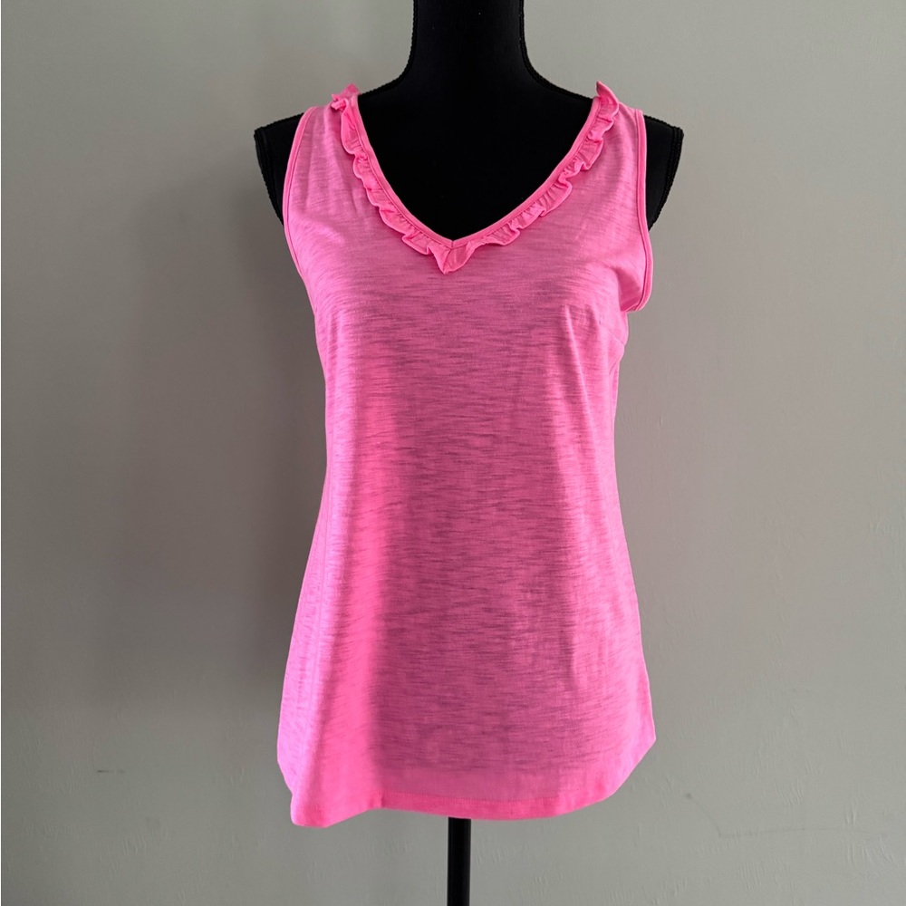 Lilly Pulitzer Gigi Ruffle Double V-Neckline Tank Top Sz S Pink